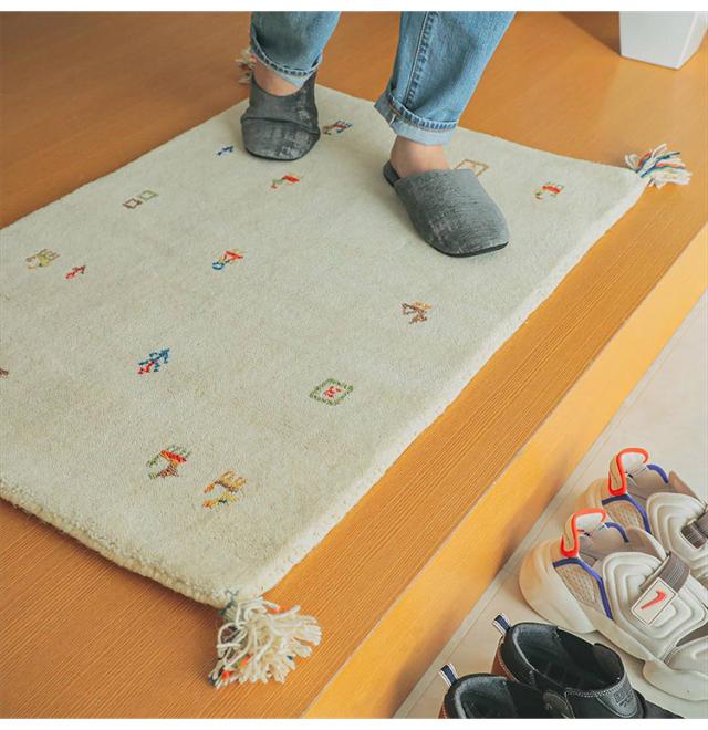 ギャベ ギャッベ 玄関マット 70×120cm インド製 手織りギャッベ ウール100% 防炎ラベル付き おしゃれ ラグ ラグマット カーペット(代引不可)【送料無料】_9