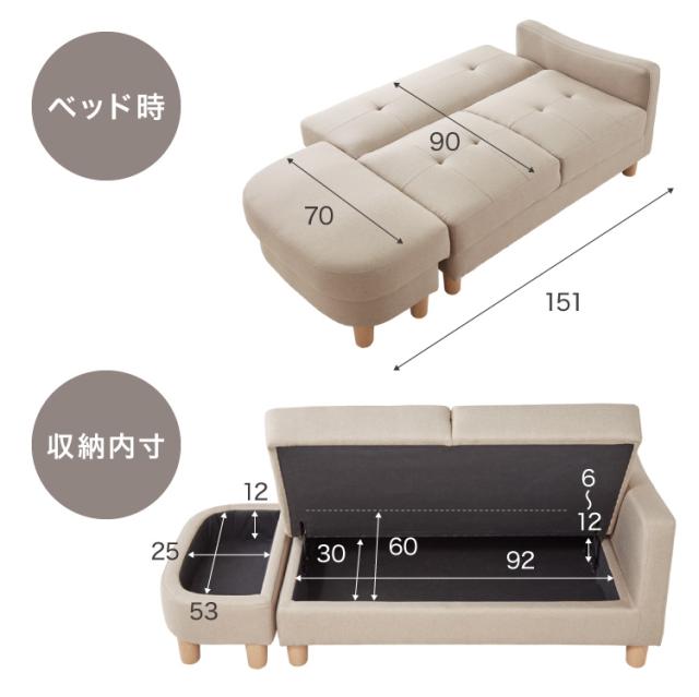 ソファーベッド 収納付き 幅150 2人掛け フロアソファ ソファー ソファ