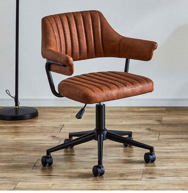 ワークチェア 肘付き レトロ オフィスチェア 昇降式 キャスター ガス