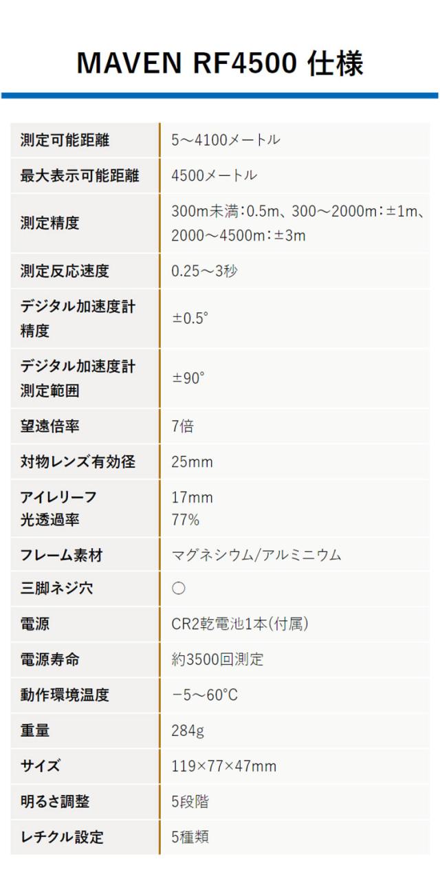 MAVEN RF4500 最大測定可能距離4500m 携帯型レーザー距離計 オレンジ 夜間 ビビットオレンジ数値表示 シンプル ダイヤル スイッチ操作 明度調整 レチクル選択 角度表示 最前面優先測定 MV-RF1BLD3(代引不可)【送料無料】