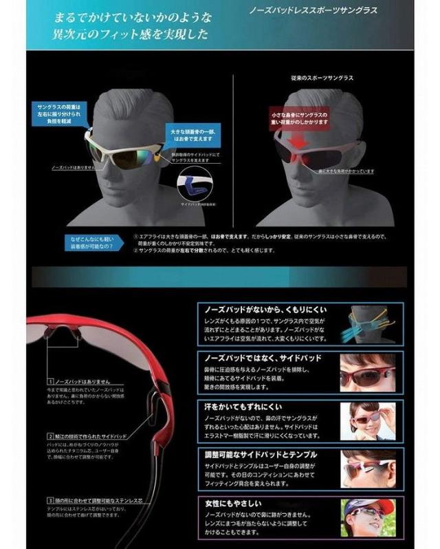 AirFly エアフライ ノーズパッドレススポーツサングラス AF-102C-1 オーバルレンズ ホワイト/レッドゴールドミラー【送料無料】の通販は