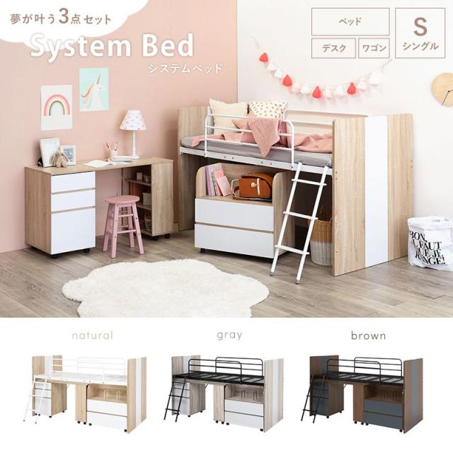システムベッド ロフトベッド&amp;デスク&amp;ラック 3点セット 子供部屋 収納 ロータイプ シングルベッド 学習机 ランドセルラック(代引不可)【_6