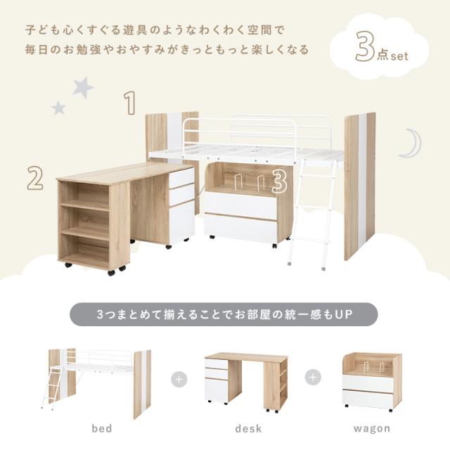 システムベッド ロフトベッド&amp;デスク&amp;ラック 3点セット 子供部屋 収納 ロータイプ シングルベッド 学習机 ランドセルラック(代引不可)【_7