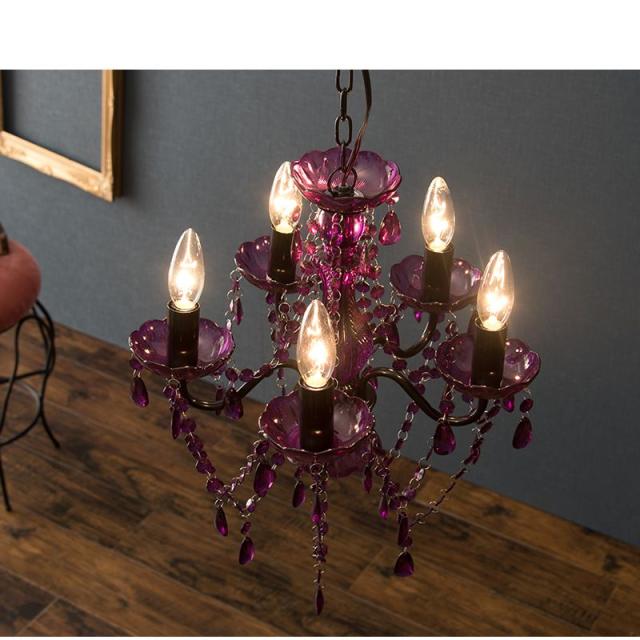 シャンデリア 5灯 白熱電球付き LED対応 小柄 かわいい アクリルビーズ