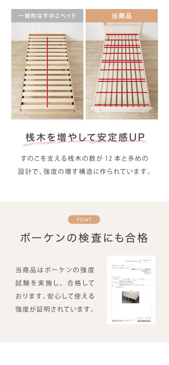 高さ3段階 カントリー調 すのこベッド セミシングル・ショート丈 棚コンセント付き 耐荷重200kg 天然木 ベッドフレーム 棚付き 宮棚付き 宮付き 敷布団OK パイン材 白 ホワイト 可愛い かわいい 北欧(代引不可)【送料無料】_16