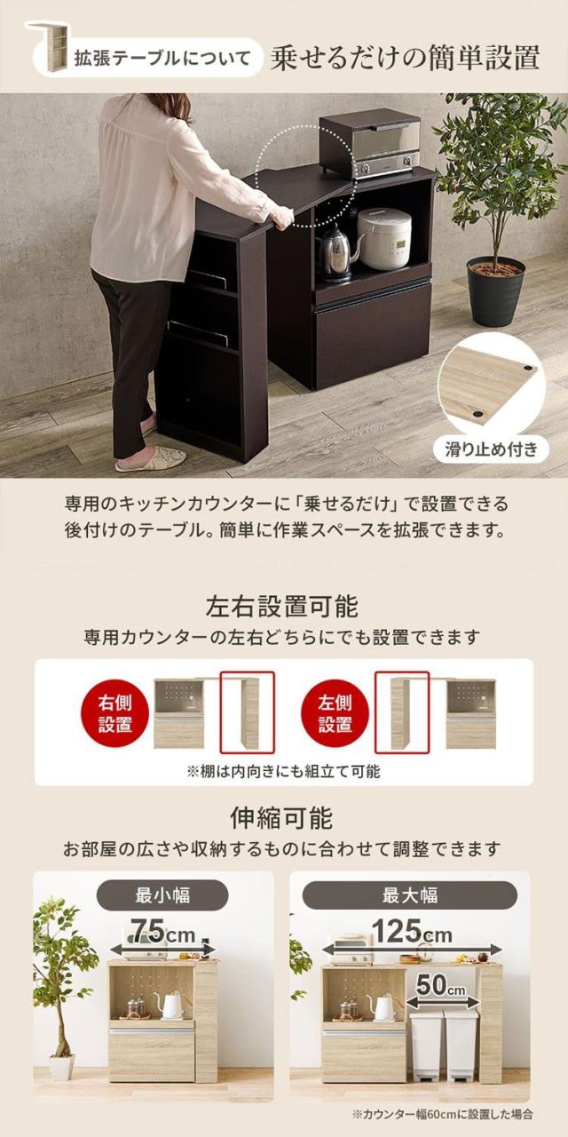 伸縮キッチンカウンター 2点セット 幅75~125 収納庫タイプ 2口