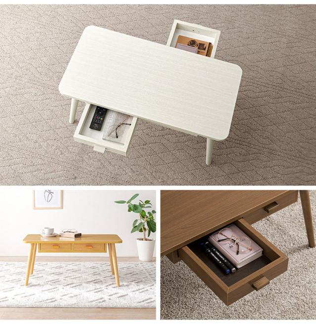 センターテーブル 引き出し付き 収納付き 80×40cm 長方形 ローテーブル 机 ソファテーブル コーヒーテーブル 北欧 シンプル モダン おしゃれ(代引不可)【送料無料】_2