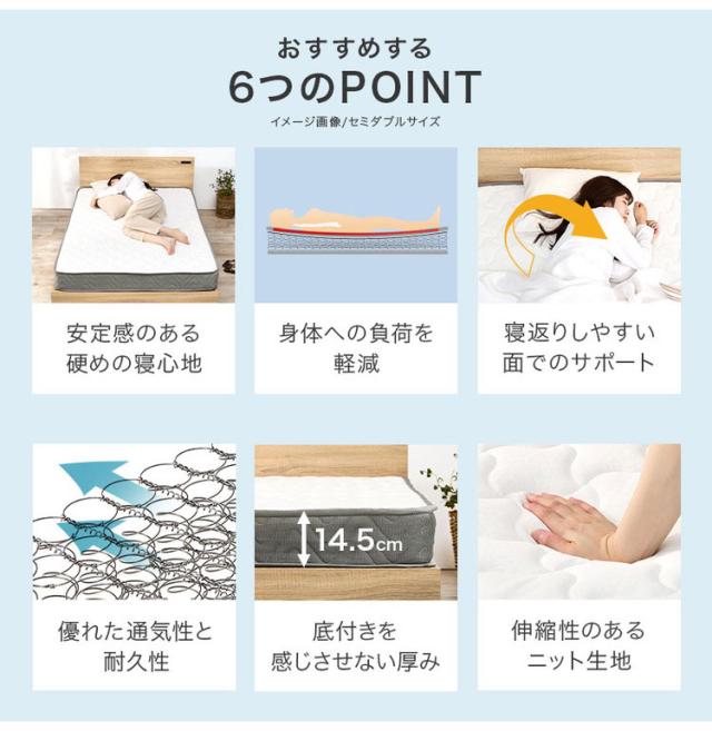 ボンネルコイルマットレス S シングル 幅97cm 厚み14.5cm マットレス ボンネルコイル マット 敷布団 寝具 寝具インテリア おしゃれ 北欧(代引不可)【送料無料】_2