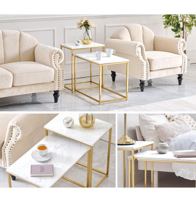 ネストテーブル 大理石 調 ホワイト おしゃれ 四角 スタッキング