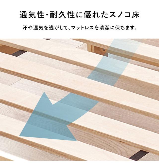 工具不要・簡単組立 すのこベッド シングル ポケットコイルマットレス付き 耐荷重150kg 宮棚付き 2口コンセント付き ベッドフレーム 木製 スノコ ベッド(代引不可)【送料無料】_9