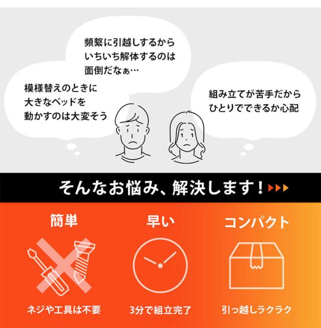 工具不要・簡単組立 ベッド シングル ボンネルコイルマットレス付き 2点セット 耐荷重350kg 頑丈 ベッド ベッドフレーム すのこベッド 木製 北欧 おしゃれ(代引不可)【送料無料】_3