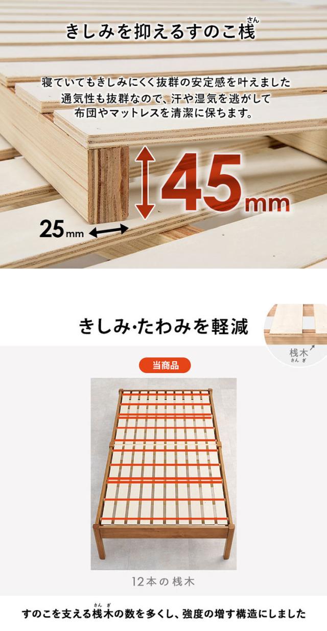 工具不要・簡単組立 ベッド シングル ボンネルコイルマットレス付き 2点セット 耐荷重350kg 頑丈 ベッド ベッドフレーム すのこベッド 木製 北欧 おしゃれ(代引不可)【送料無料】_8