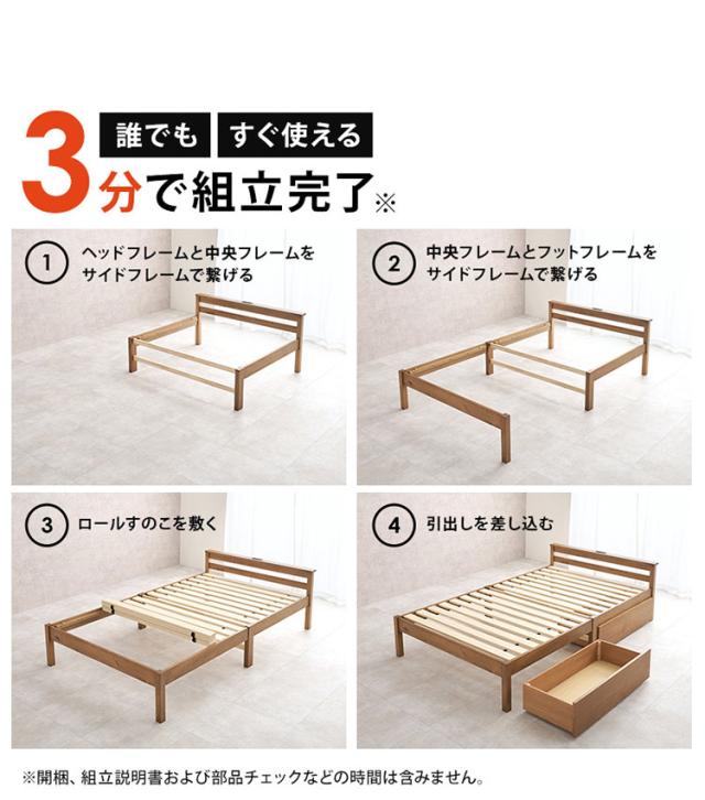 工具不要・簡単組立 引き出し・棚コンセント付き ベッド セミダブル ポケットコイルマットレス付き 2点セット 耐荷重200kg 頑丈 ベッド ベッドフレーム すのこベッド 木製 北欧 おしゃれ(代引不可)【送料無料】_4
