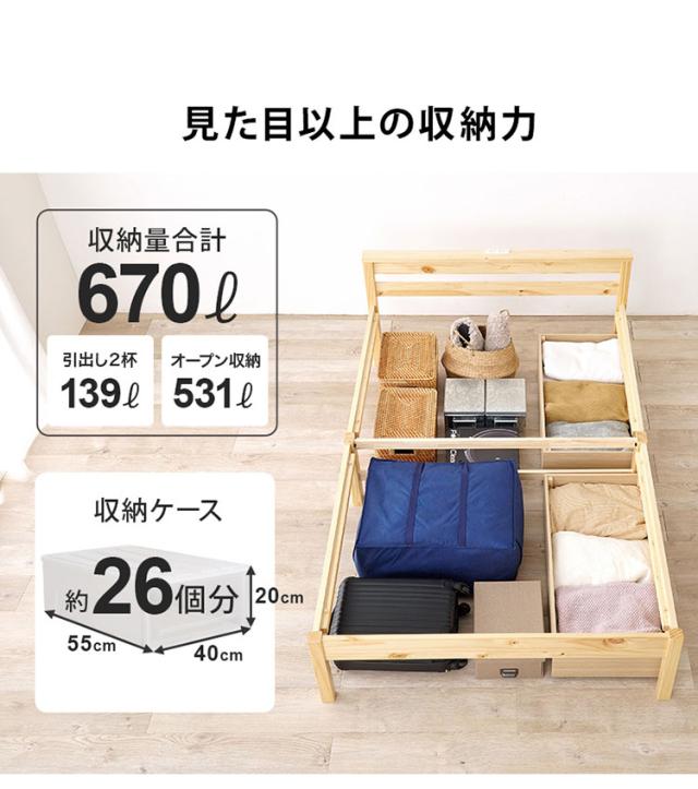 工具不要・簡単組立 引き出し・棚コンセント付き ベッド セミダブル ポケットコイルマットレス付き 2点セット 耐荷重200kg 頑丈 ベッド ベッドフレーム すのこベッド 木製 北欧 おしゃれ(代引不可)【送料無料】_6