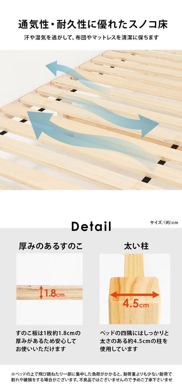 工具不要・簡単組立 引き出し・棚コンセント付き ベッド セミダブル ポケットコイルマットレス付き 2点セット 耐荷重200kg 頑丈 ベッド ベッドフレーム すのこベッド 木製 北欧 おしゃれ(代引不可)【送料無料】_8