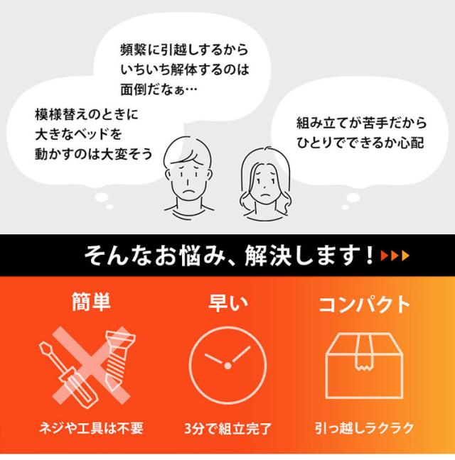 工具不要・組立簡単 ボンネルコイルマットレス付き シングルベッド セット 耐荷重200kg ベッドフレーム すのこベッド 北欧 おしゃれ(代引不可)【送料無料】_3
