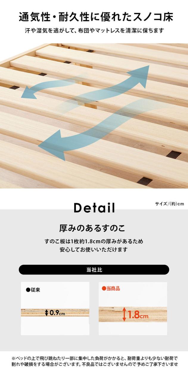 工具不要・組立簡単 ボンネルコイルマットレス付き シングルベッド セット 耐荷重200kg ベッドフレーム すのこベッド 北欧 おしゃれ(代引不可)【送料無料】_9