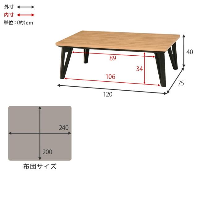 こたつ+うす掛け布団 2点セット ルーン120+ポカUF120 こたつテーブル こたつ コタツ 炬燵 テーブル 机 こたつ布団 セット(代引不可)【送料無料】_14