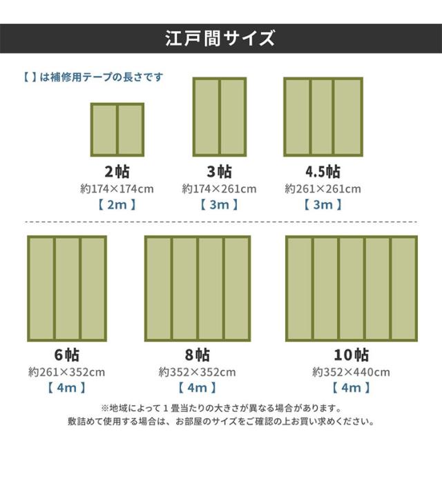 フリーカット裏付き い草カーペット 261×352cm みすず 江戸間6畳 補修テープ付き 防カビ はっ水 フリーカット カットOK 双目織 畳カバー マット 敷き詰め カーペット(代引不可)【送料無料】_9
