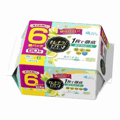 【単品4個セット】 キレキラ!トイレクリーナー1枚で徹底おそうじシートシトラスミントつめかえ用60枚 10枚×6P まとめ買い(代引不可)【送料無料】