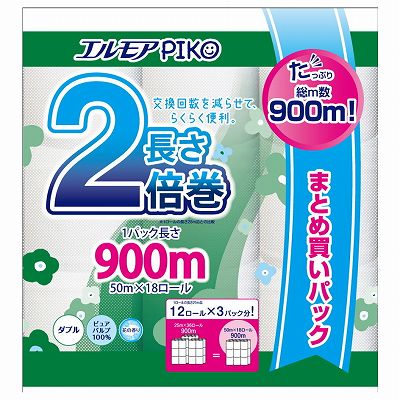 【単品18個セット】 エルモアピコ2倍巻18ロールダブル50m まとめ買い(代引不可)【送料無料】の通販は 25,490円