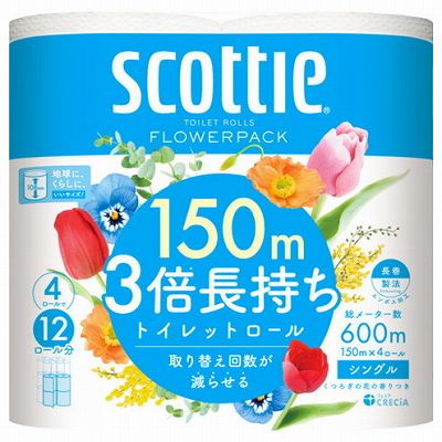 【単品14個セット】 スコッティフラワーパック3倍長持ち4ロール シングル まとめ買い(代引不可)【送料無料】