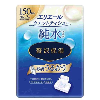【単品12個セット】 エリエールウェットティシュー純水タイプぜい沢保湿詰替え50枚×3パック まとめ買い(代引不可)【送料無料】の通販は