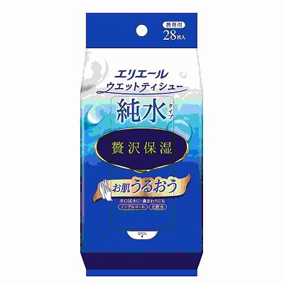 【単品18個セット】 エリエールウェットティシュー純水タイプぜい沢保湿携帯用28枚 まとめ買い(代引不可)【送料無料】