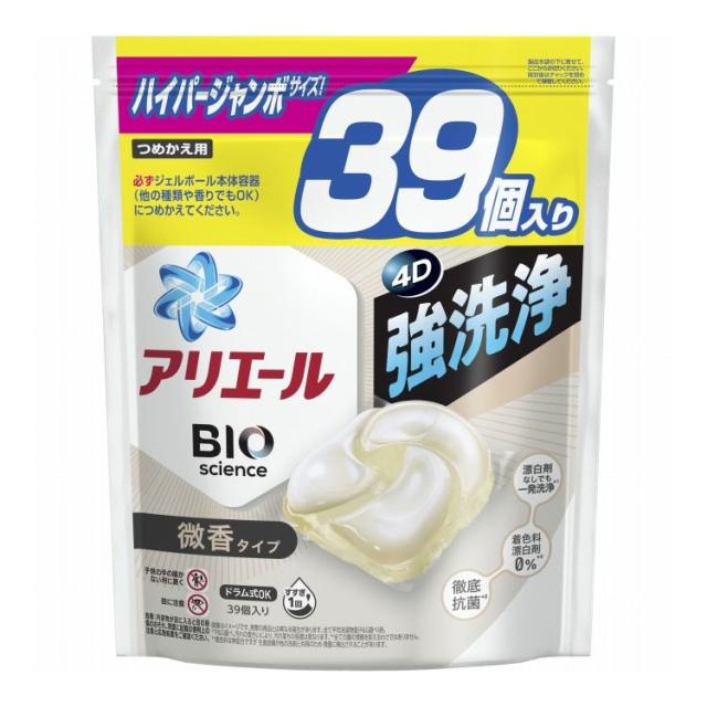 【6個セット】 P&Gジャパン アリエールジェルボール4D微香 つめかえハイパージャンボサイズ 39粒×6個(代引不可)【送料無料】