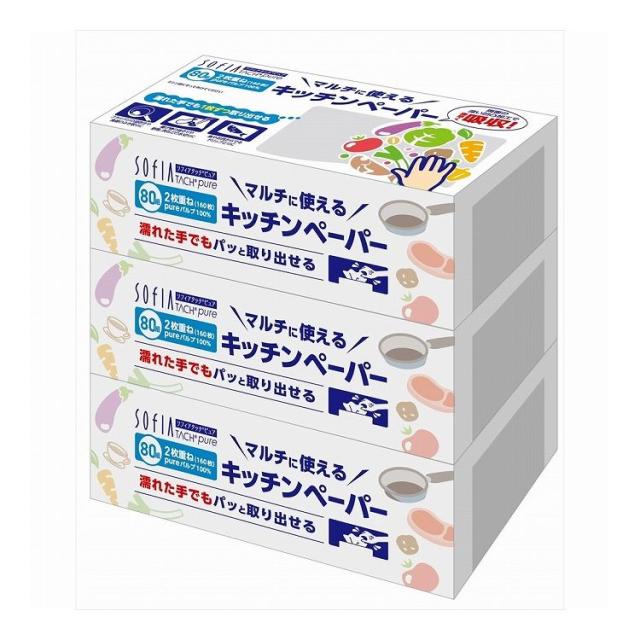 【単品24個セット】 マスコー製紙 キッチンペーパー80組3個パック(代引不可)【送料無料】