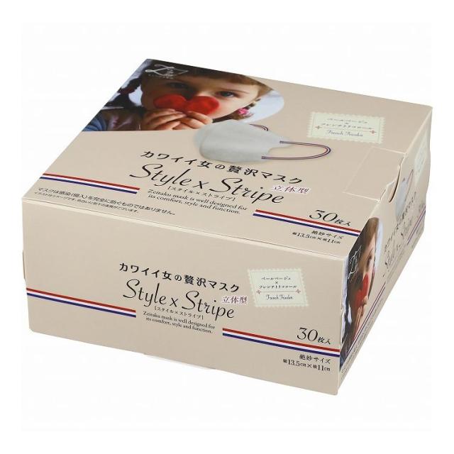 【単品28個セット】 原田産業 カワイイ女のゼイ沢マスクStyle×Stripe フレンチトリコロール30枚(代引不可)【送料無料】の通販は