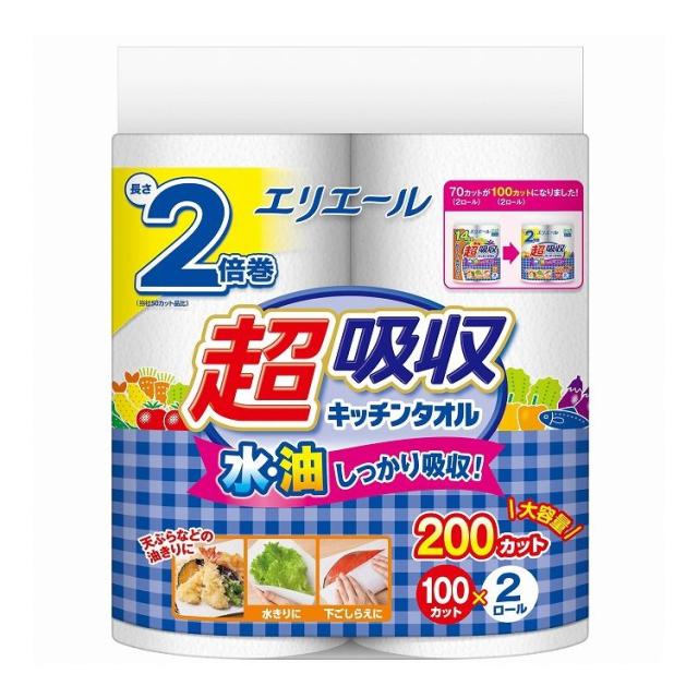 【単品22個セット】 大王製紙 エリエール超吸収キッチンタオル2R(100カット)(代引不可)【送料無料】