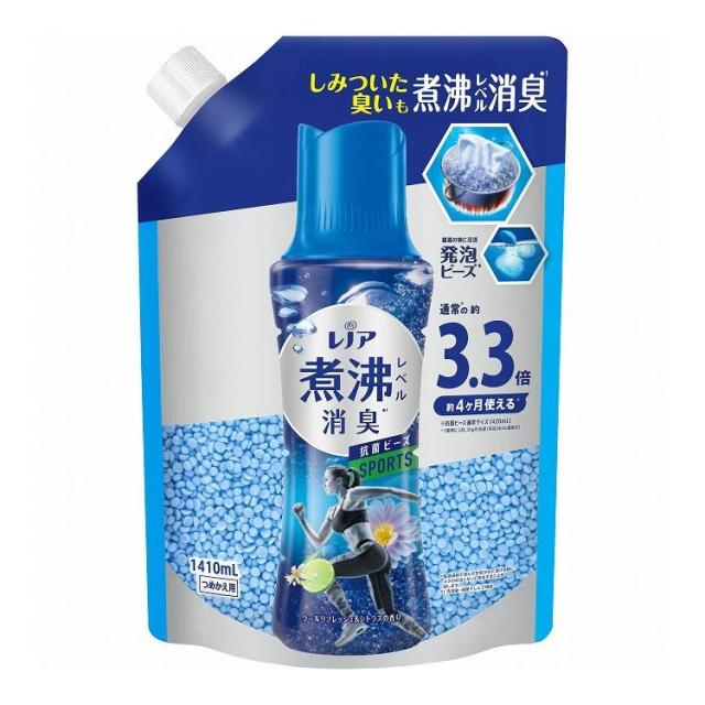 【単品4個セット】 レノア煮沸レベル消臭抗菌ビーズ スポーツ クールリフレッシュ&amp;シトラスの香り つめかえ用超特大 1410ML(代引不可)【送料無料】