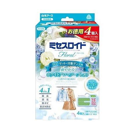 【単品7個セット】 ミセスロイドフローラル クローゼット・洋服ダンス用 4個入 1年防虫 ホワイトアロマソープの香り 白元アース(代引不可)【送料無料】