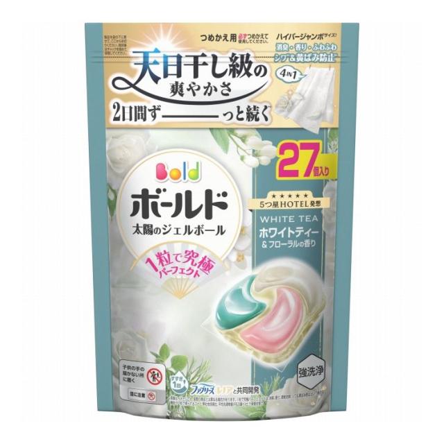 【単品4個セット】 P&Gジャパン ボールドジェルボール4D心弾けるホワイトティー&フローラルの香りつめかえハイパージャンボサイズ 27個(代引不可)【送料無料】