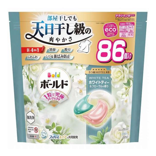 【単品3個セット】 P&amp;Gジャパン ボールドジェルボール4D心弾けるホワイトティー&amp;フローラルの香りつめかえテラジャンボサイズ 86個(代引不可)【送料無料】