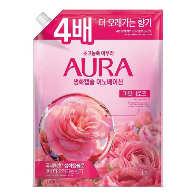 【単品7個セット】 トイレタリージャパン 香りサフロン柔軟剤 AURA生花カプセル ピオニーローズ つめかえ用 1700mL(代引不可)【送料無料】