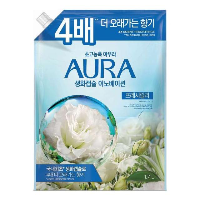 【単品9個セット】 トイレタリージャパン 香りサフロン柔軟剤 AURA生花カプセル フレッシュリリー つめかえ用 1700mL(代引不可)【送料無料】