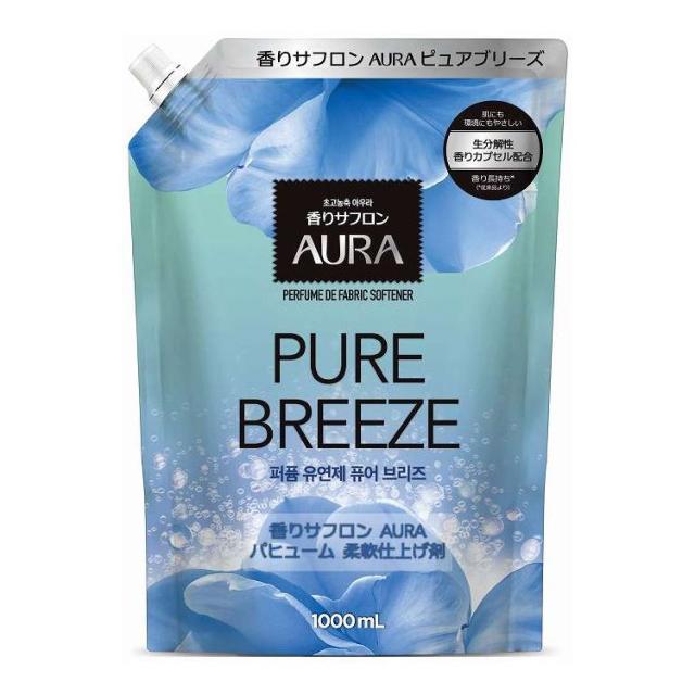 【単品15個セット】 トイレタリージャパン 香りサフロン柔軟剤AURA パヒューム ピュアブリーズの香り 1000mL(代引不可)【送料無料】