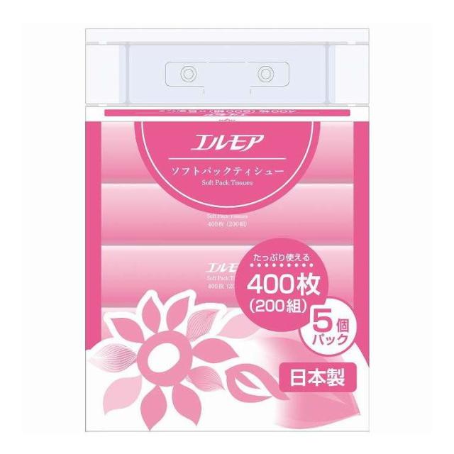 【単品20個セット】 エルモア ソフトパックティシュー ピンク 5個ポリ カミ商事 5個(代引不可)【送料無料】