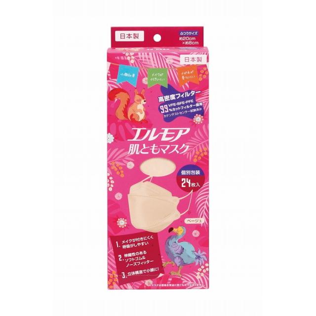 【単品12個セット】 エルモア 肌ともマスク Vivid Animal ベージュ 24枚 カミ商事(代引不可)【送料無料】