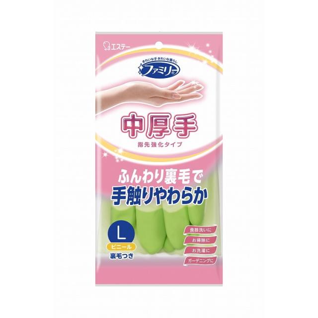 【単品12個セット】ファミリー ビニール中厚手指先強化Lグリーン 1 エステー(代引不可)