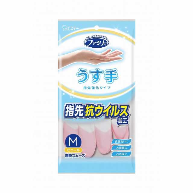 【単品19個セット】ファミリービニールうす手抗ウイルス加工Mピンク1 エステー(代引不可)の通販は