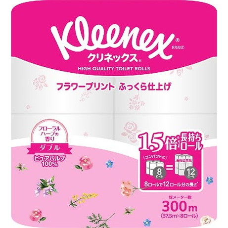 【単品12個セット】クリネックス 長持ち プリント 8ロール(ダブル)( フローラルハーブ) 日本製紙クレシア(代引不可)【送料無料】