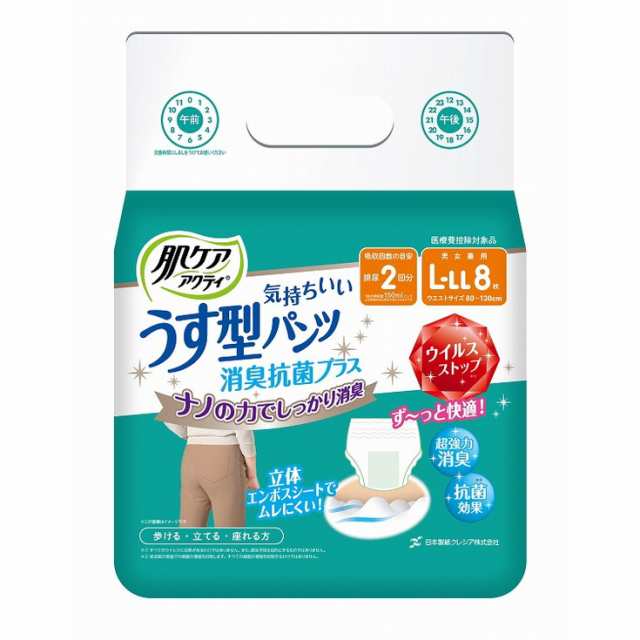 【単品14個セット】肌ケア アクティ うす型パンツ消臭抗菌プラス L-LL8枚 日本製紙クレシア(代引不可)【送料無料】