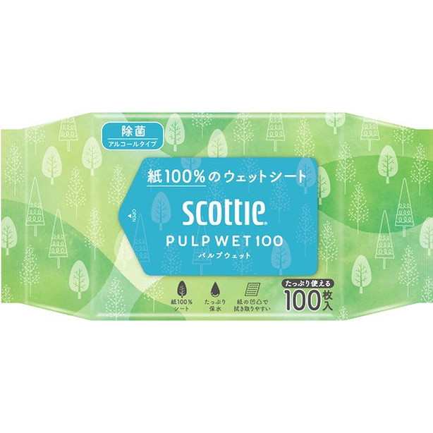 【単品11個セット】スコッティ ウェットティシュー 除菌アルコール PULP WET 100 日本製紙クレシア(代引不可)【送料無料】の通販は 5,314円