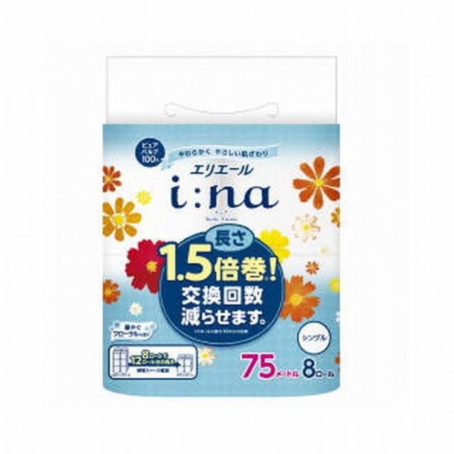 【単品20個セット】エリエールi:na(イーナ)トイレットティシュー1.5倍巻8R(シングル) 大王製紙(代引不可)【送料無料】の通販はトイレットペーパー