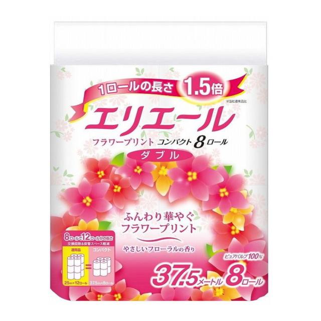 【単品9個セット】 エリエールフラワープリントコンパクト8Rダブル 大王製紙株式会社(代引不可)【送料無料】の通販は
