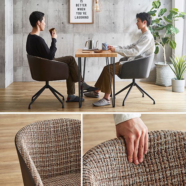 回転式ファブリックダイニングチェア2脚 75cm幅テーブル 3点セット 【Cyril×Umbure】 ダイニングテーブルセット テーブル チェア 2人掛け スチール脚 オシャレ 3点セット カフェ ヴィンテージ 木目(代引不可)【送料無料】_8