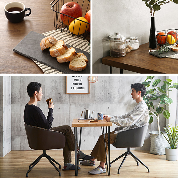 回転式ファブリックダイニングチェア2脚 75cm幅テーブル 3点セット 【Cyril×Umbure】 ダイニングテーブルセット テーブル チェア 2人掛け スチール脚 オシャレ 3点セット カフェ ヴィンテージ 木目(代引不可)【送料無料】_9